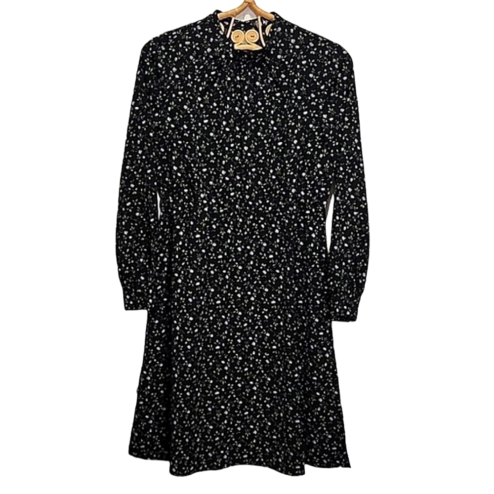 Allegra K A line ditsy mock neck swing knee length dress size S